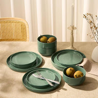 Ceramic Dinnerware Set, 12-Piece Service for 4, Round, Microwave and Dishwasher Safe, Cambridge Classics (Dusty Jade)