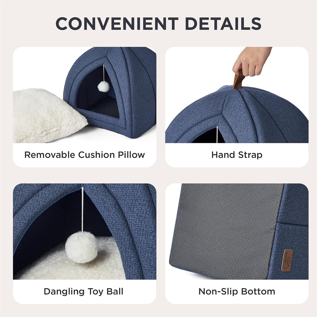 Bedsure 2in1 Cat Beds for Indoor Cats Cave for Kitten with Washable - M(16x16x16) / Navy - image 4