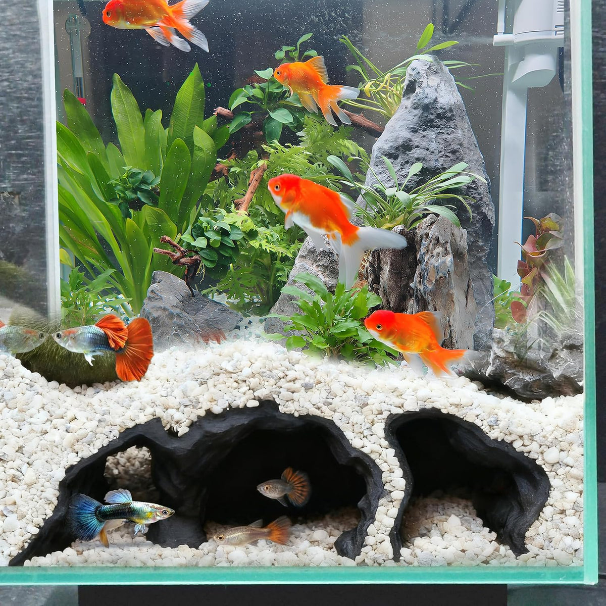 LIYAOLI Aquarium Cave Fish Tank Hideout - Black