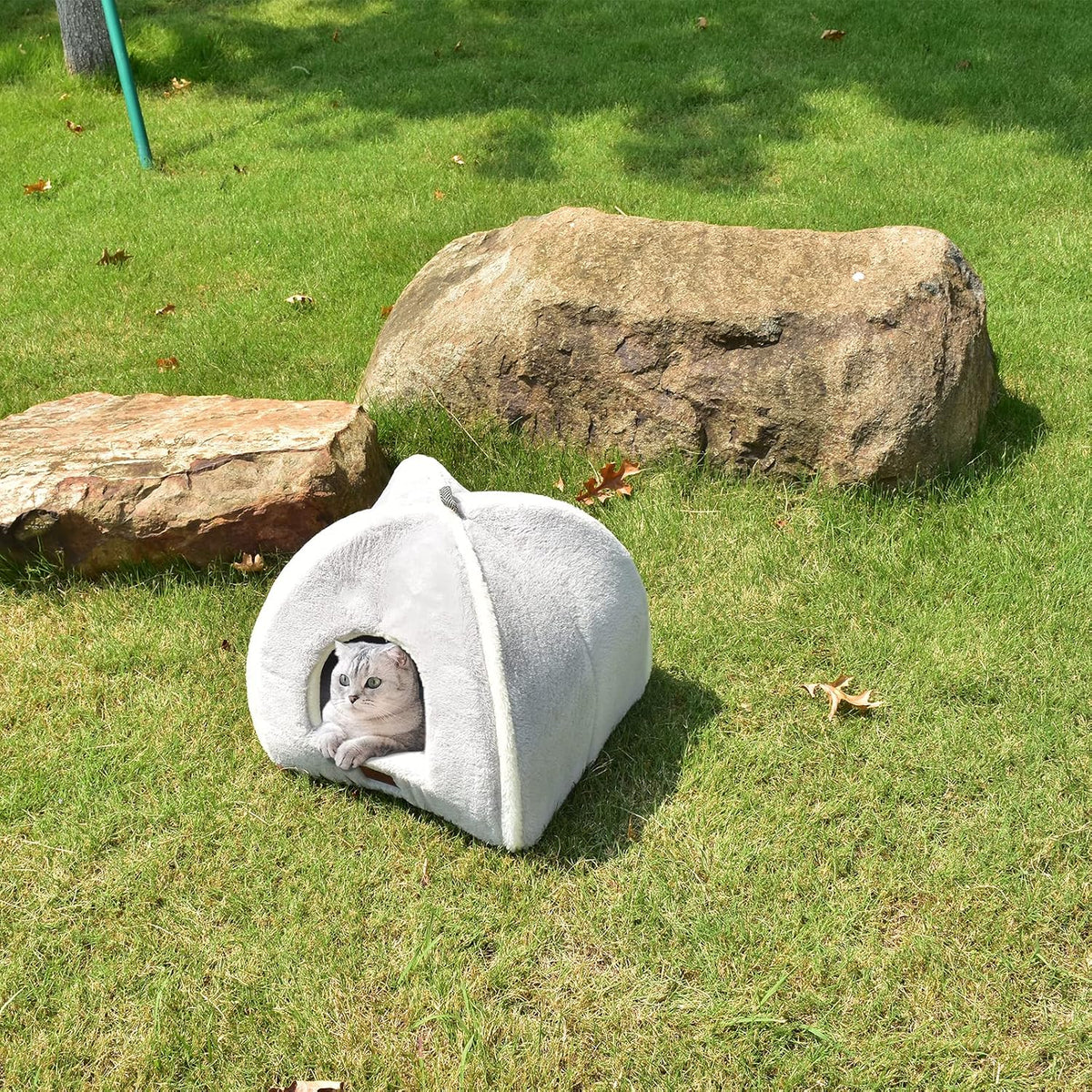 Cat Bed for Indoor Cats - Cat Cave Beds Cat House Cat Tent with Removable Washable Cushioned - Grey / M(15 x 15 x 15 Inch) - image 3