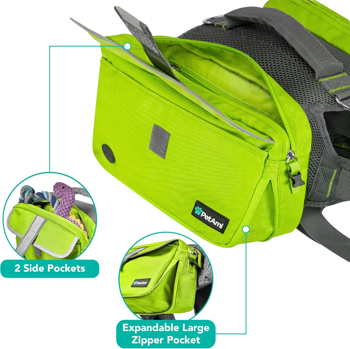 PetAmi Dog Backpack for Medium Large Dogs, Hiking Saddle Bag - Medium / Green - image 2