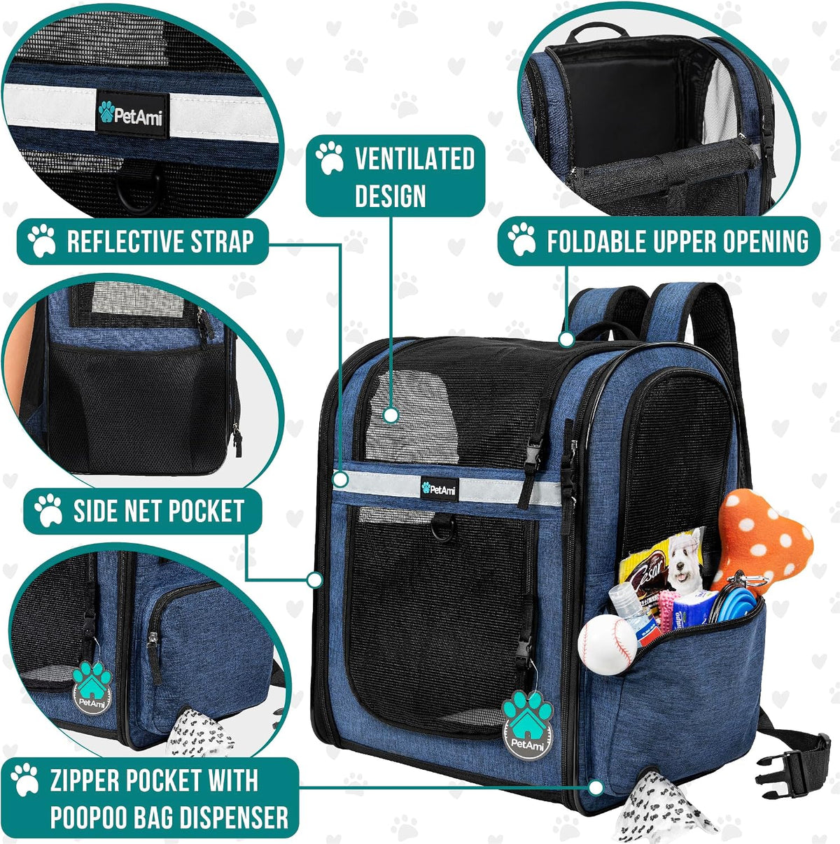 PetAmi Dog Backpack Carrier, 4-Way Entry Ventilated - Navy Blue - image 3