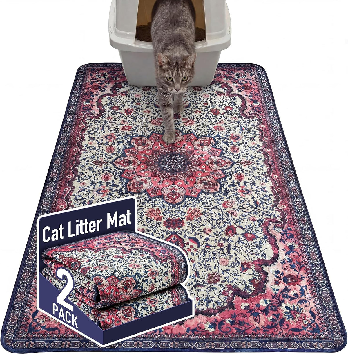 Hompet Cat Litter Mat 2 Pack - 36x60 Inch (Pack of 2) / Rose Pink Mandala