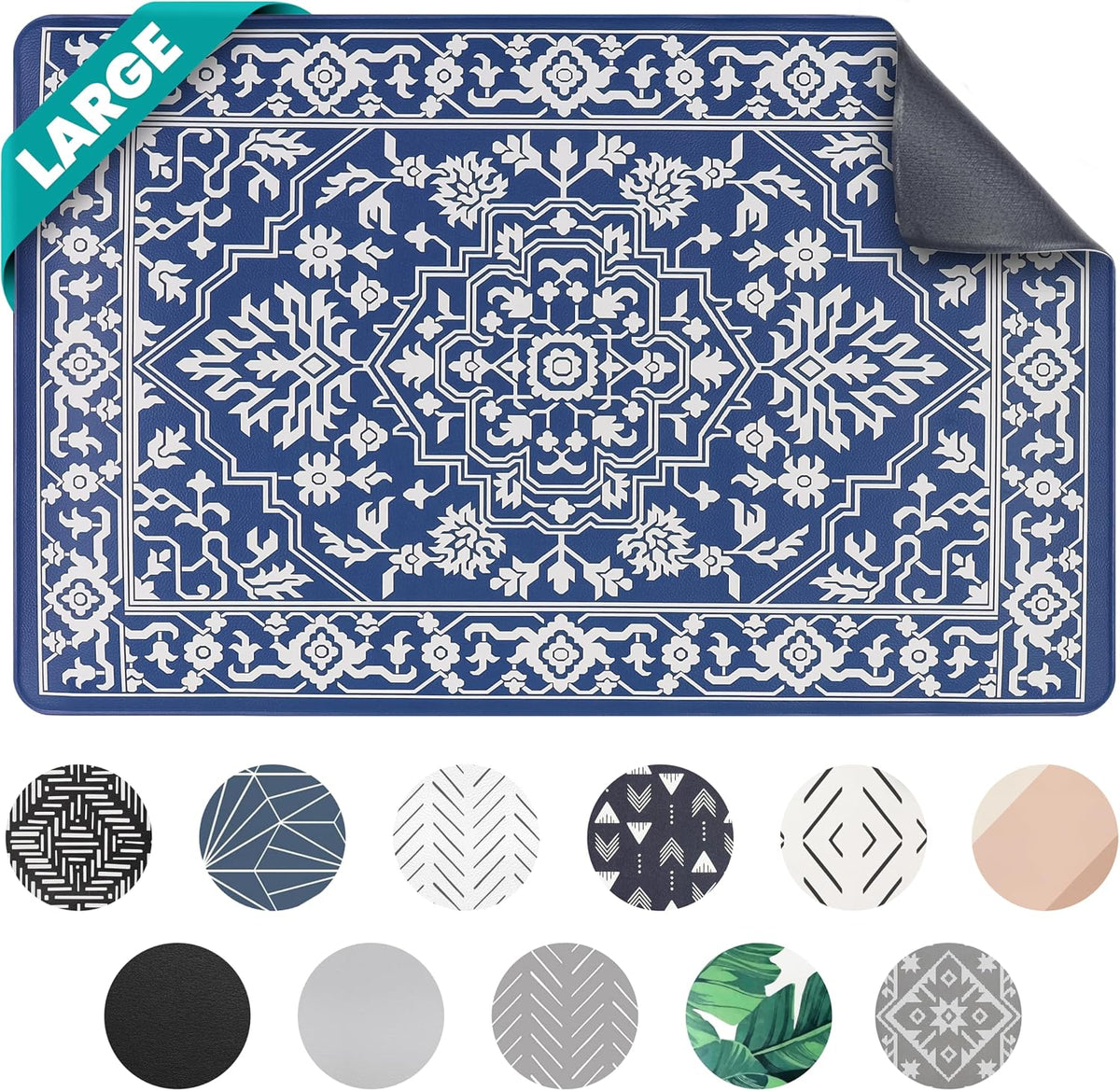 Dog Mat for Food and Water, Cat Feeding Mat - 16.5"L x 26"W / Large Casablanca