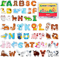 JoyCat Wooden Thick Alphabet Magnets for Toddlers Fridge Large Size - Letters+Animals