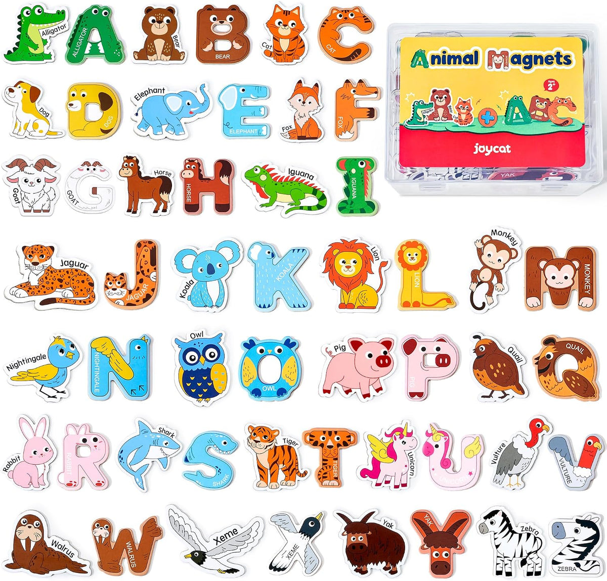 JoyCat Wooden Thick Alphabet Magnets for Toddlers Fridge Large Size - Letters+Animals