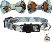 Collar for Cat Pet Breakaway with Bell Bowtie Detachable Bow - Kimono-Blue & Pink - image 4