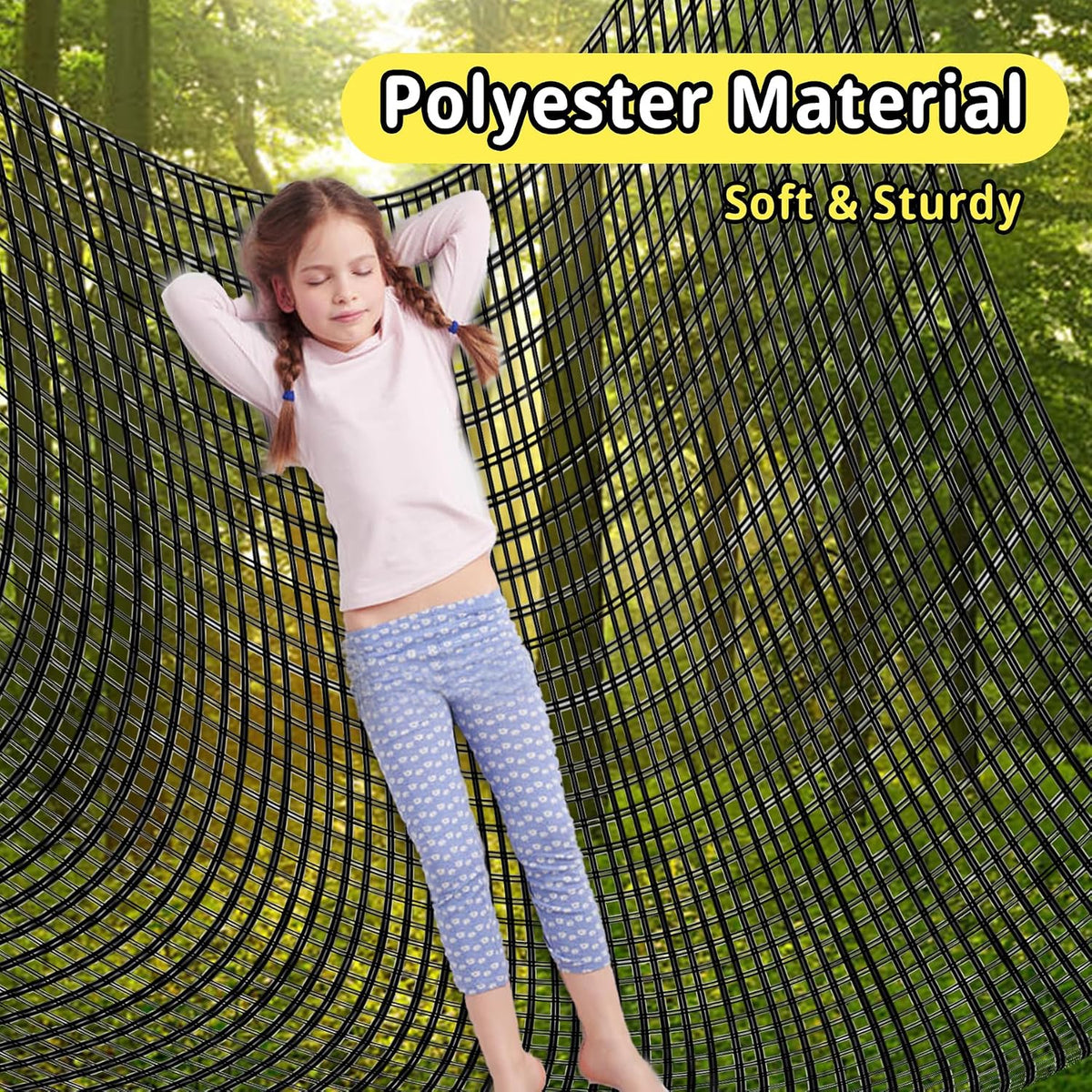 Climbing Cargo Net 6.5' x 9.8' for Outdoor Treehouse – Fun for Kids & Family - 9.8‘ x 9.8‘ / Black - image 3