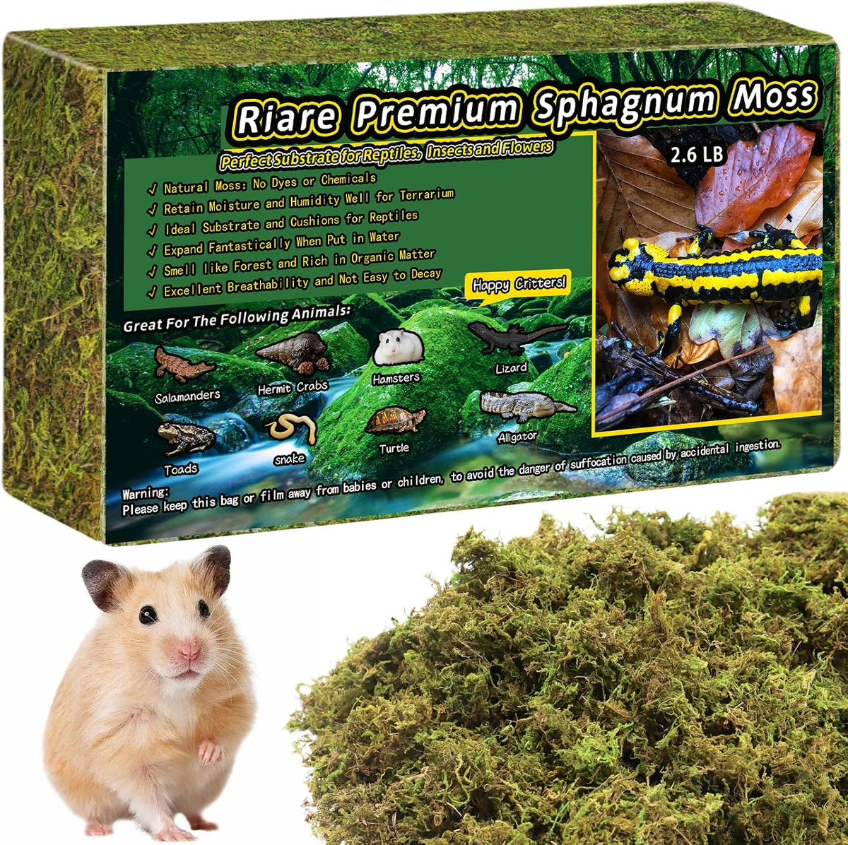 8 OZ Natural Sphagnum Moss for Reptiles - 60QT(2.6lb)