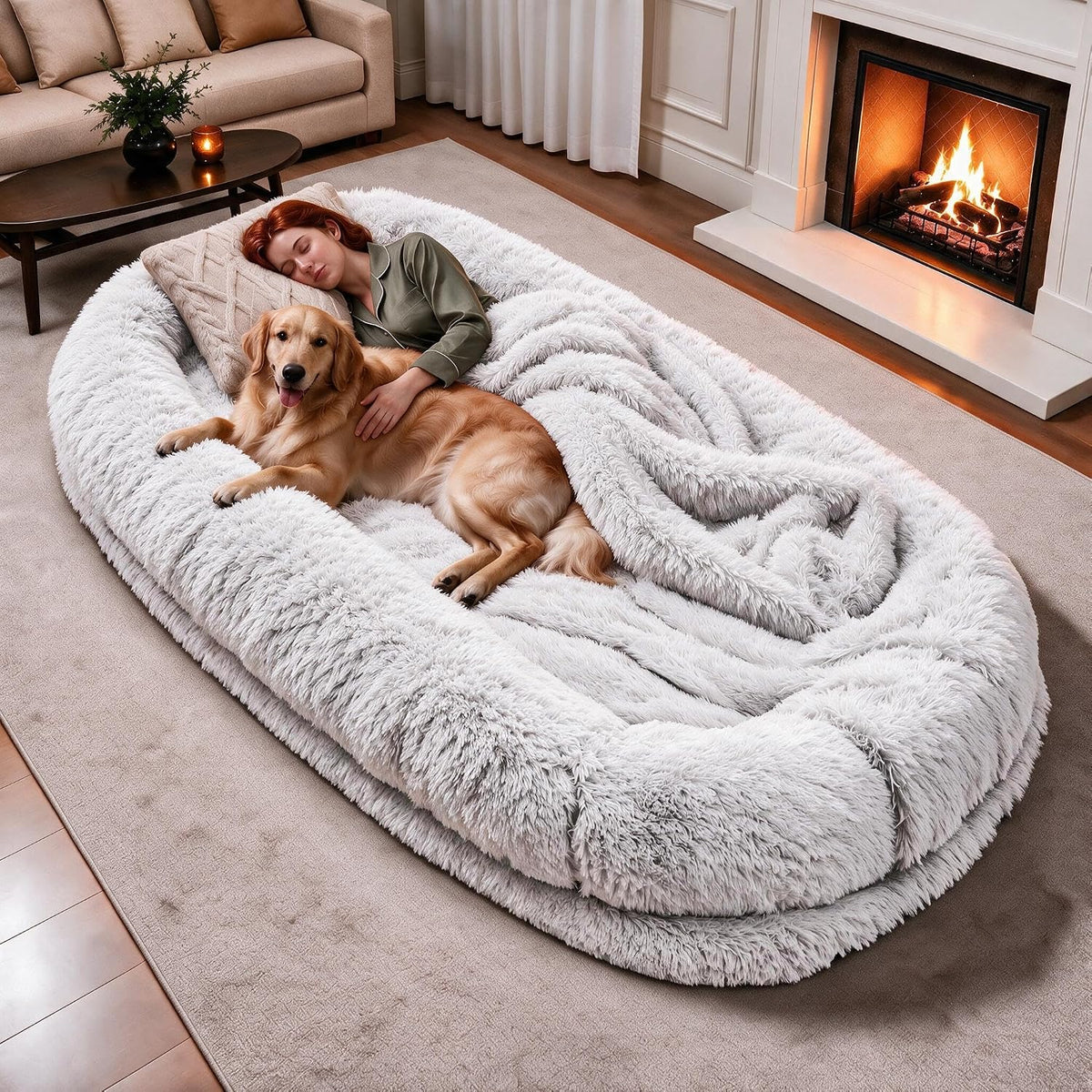 Grey Human Dog Bed, 71''x45''x12'' Size Fits Adult and Pet - Grey