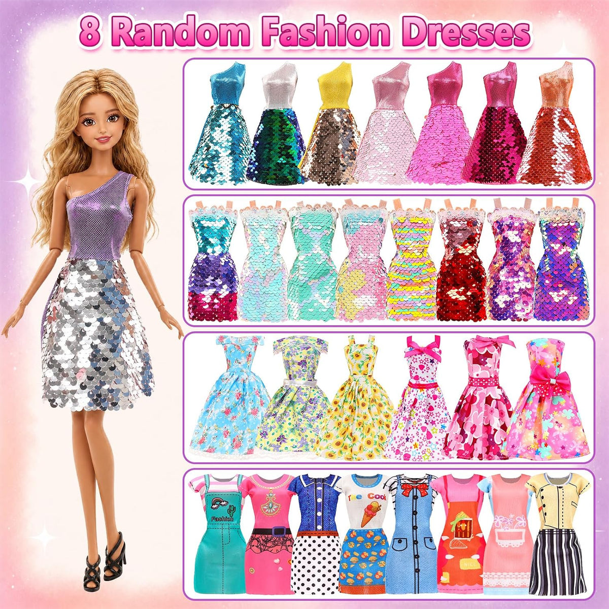 14 Sets Doll Clothes Mermaid, Floral Dresses - image 3