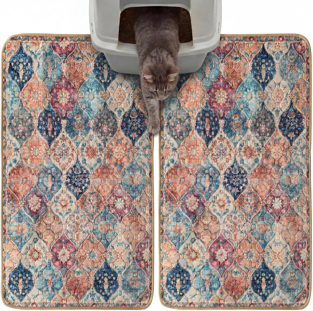 Hompet Cat Litter Mat 2 Pack - 19x30 Inch (Pack of 2) / Cream Moroccan Trellis