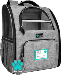 PetAmi Dog Backpack Carrier for Small Large Cat, Pet, Puppy, Ventilated Pet Hiking Backpack Travel Bag, Airline Approved Cat Backpack Carrier, Camping Biking Dog Bag Up to 18lbs Pet, Grey
