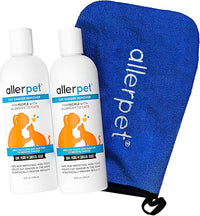 Allerpet Cat Dander Remover w/Free Applicator Mitt - Effective Cat Dander Reduction - Anti Allergen Solution Made in USA - 2 Pack (12oz)
