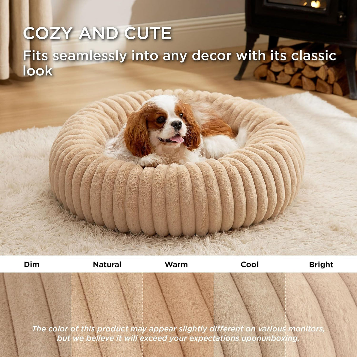 Bedsure ComfyFleece Donut Dog Bed Medium Size Dog with Washable Cover – Essentials for Dogs - M (30x30x8) / Sandy Beige - image 4