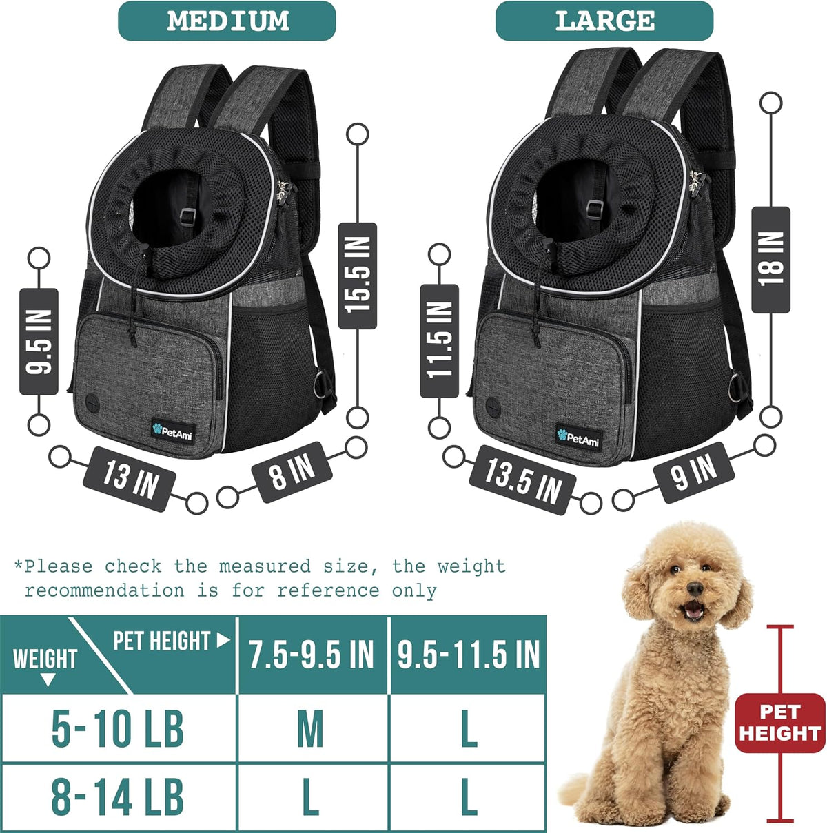 PetAmi Dog Front Carrier Backpack - Medium (15x8x15.5) / Dark Gray - image 3