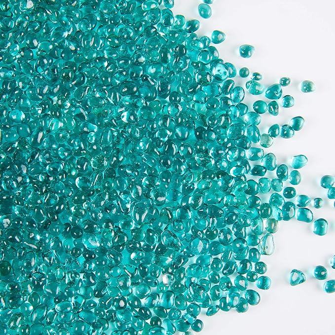 TWINKLING High Luster Round Glass Stones, Marbles, Pebbles, Beads - Fire Pit Vase Fill Crafts Aquarium Garden Decor, 3-6mm, 1-Pound Jar (Turquoise)