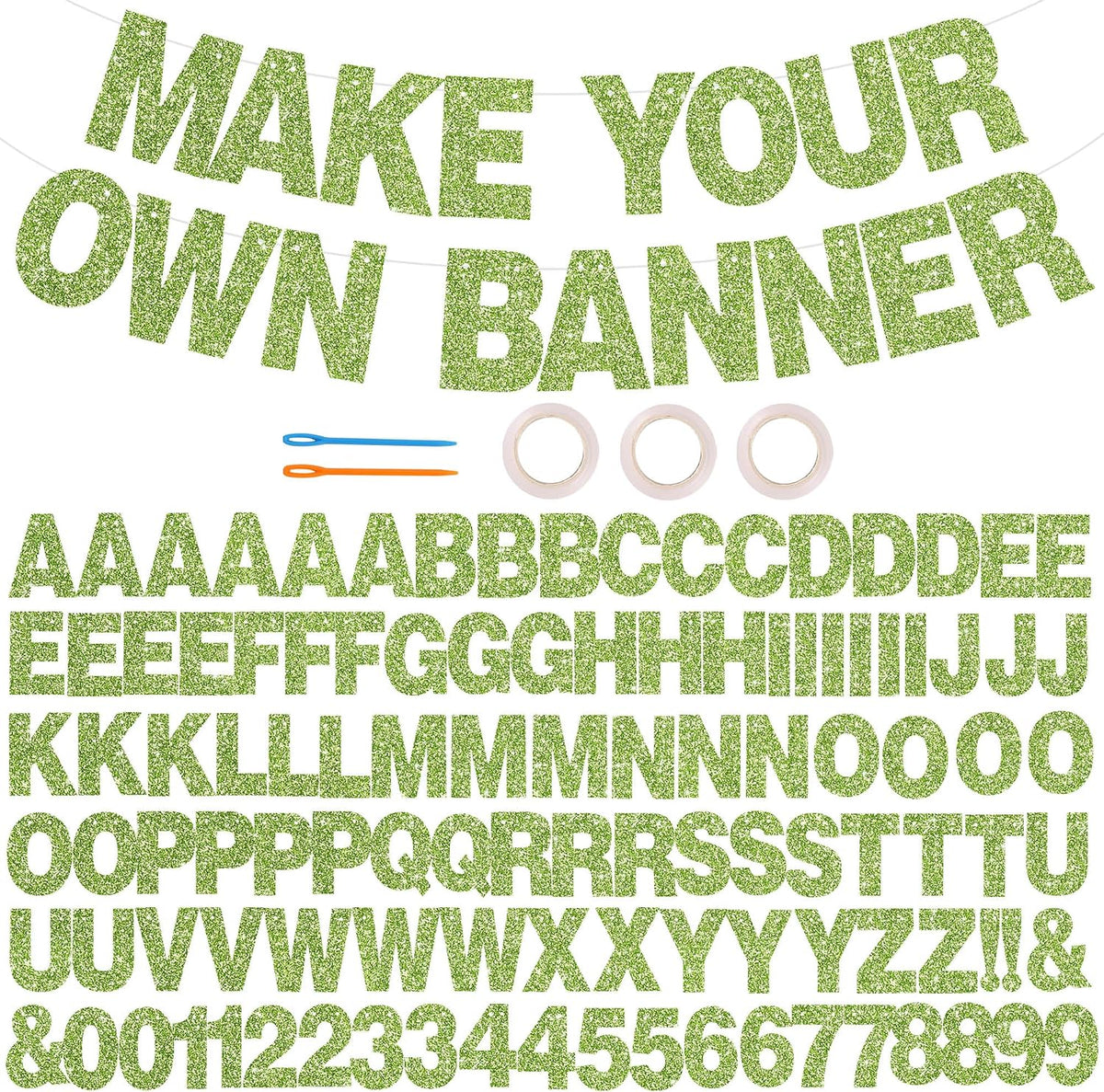 BEISHIDA 116 PCS A-Z DIY Letter Custom Banner Birthday Party Decor – Fun for Kids & Family - Glitter Grass Green