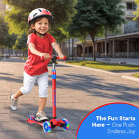 Dribbl 3-Wheel Kids Scooter, Lean-to-Steer Technology - Red & Blue - image 2