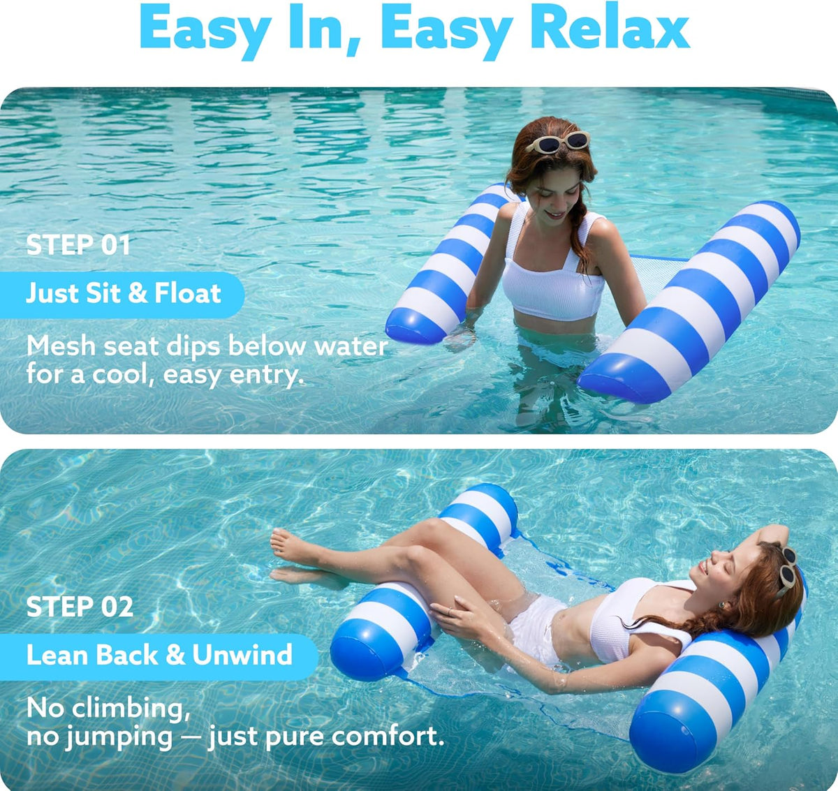 SLOOSH 2 Packs Hammock Pool Floats Adults - Strip-Blue, Navyblue - image 4