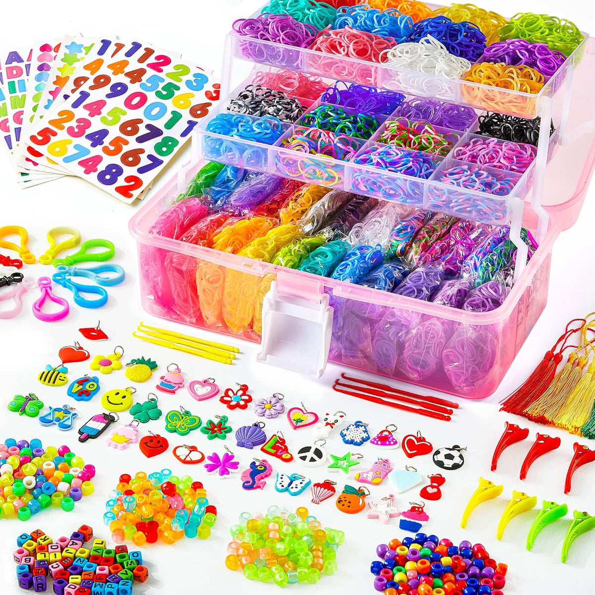 INSCRAFT 17500+ Rubber Loom Bands with 3 Layer Pink Container - Pink