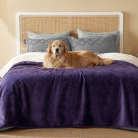 Bedsure Waterproof Dog Blankets for Small Dogs Soft Cat Blanket Warm - Queen(86x90") / Eggplant