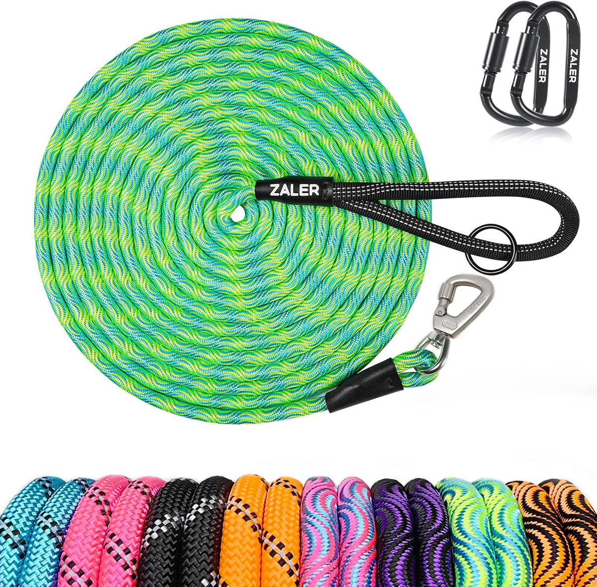 ZALER Long Dog Leash, 50 feet 30ft 20ft 15ft 10ft Dog Training Lead, Heavy Duty Reflective Check - Blue Green / 30FT*2/5"