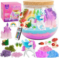 CXXDE light-up unicorn terrarium kit with LED night light, figurines and moss