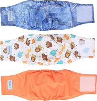 Teamoy Male Dog Belly Band, Reusable Wrap Dog Diapers - Small (Pack of 3) / Orange+ Denim+ Fat Smile