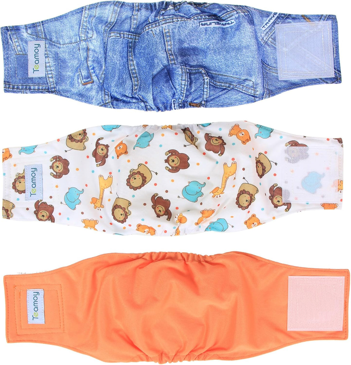 Teamoy Male Dog Belly Band, Reusable Wrap Dog Diapers - Small (Pack of 3) / Orange+ Denim+ Fat Smile