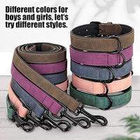 Didog Soft Padded Leather Dog Collar and Leash Set, Adjustable Pink and Breathable Pet Collars with 4FT PU Leather Dog Leash for Small Medium Large Dogs, Pink, L