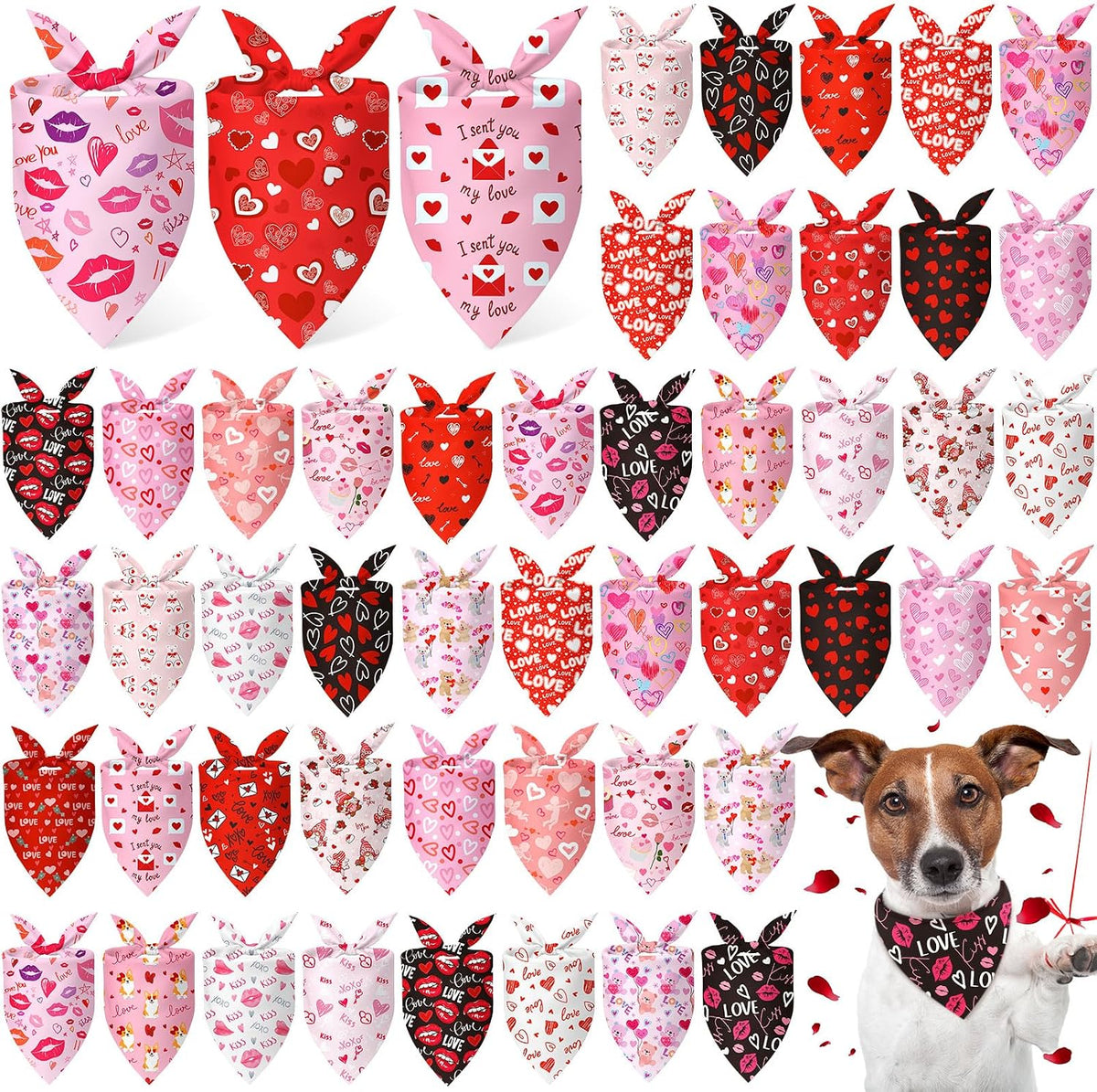 Abbylike 50 Pcs Halloween Dog Bandanas Bulk - Valentines / 25.6 x 17.7 x 17.7"