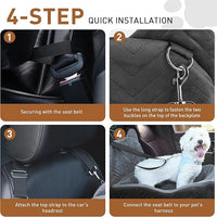 Dog Car Seat Booster with Waterproof Cover, Memory Foam, Small/Medium Dog Bed for Car Back Seat for Travel, Black/Grey, 2 Safety Belt