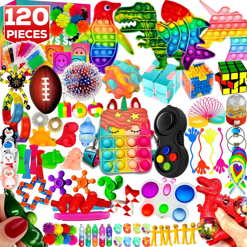 120 Pcs Fidget Toys Pack, Pop Sensory Party Favors Set Gifts for Kids Adults Boy Girl Stocking