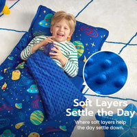JOIEDOMI Toddler Nap Mat with Removable Pillow and Minky Blanket - Deep Blue Universe - image 2