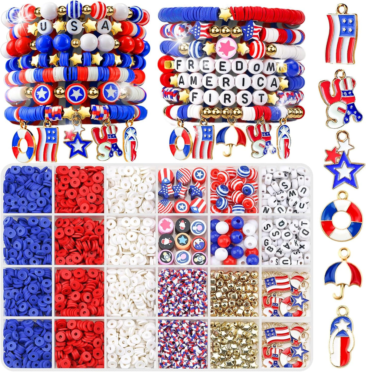 Gionlion Christmas clay bead bracelet kit with red, green, white and gold beads