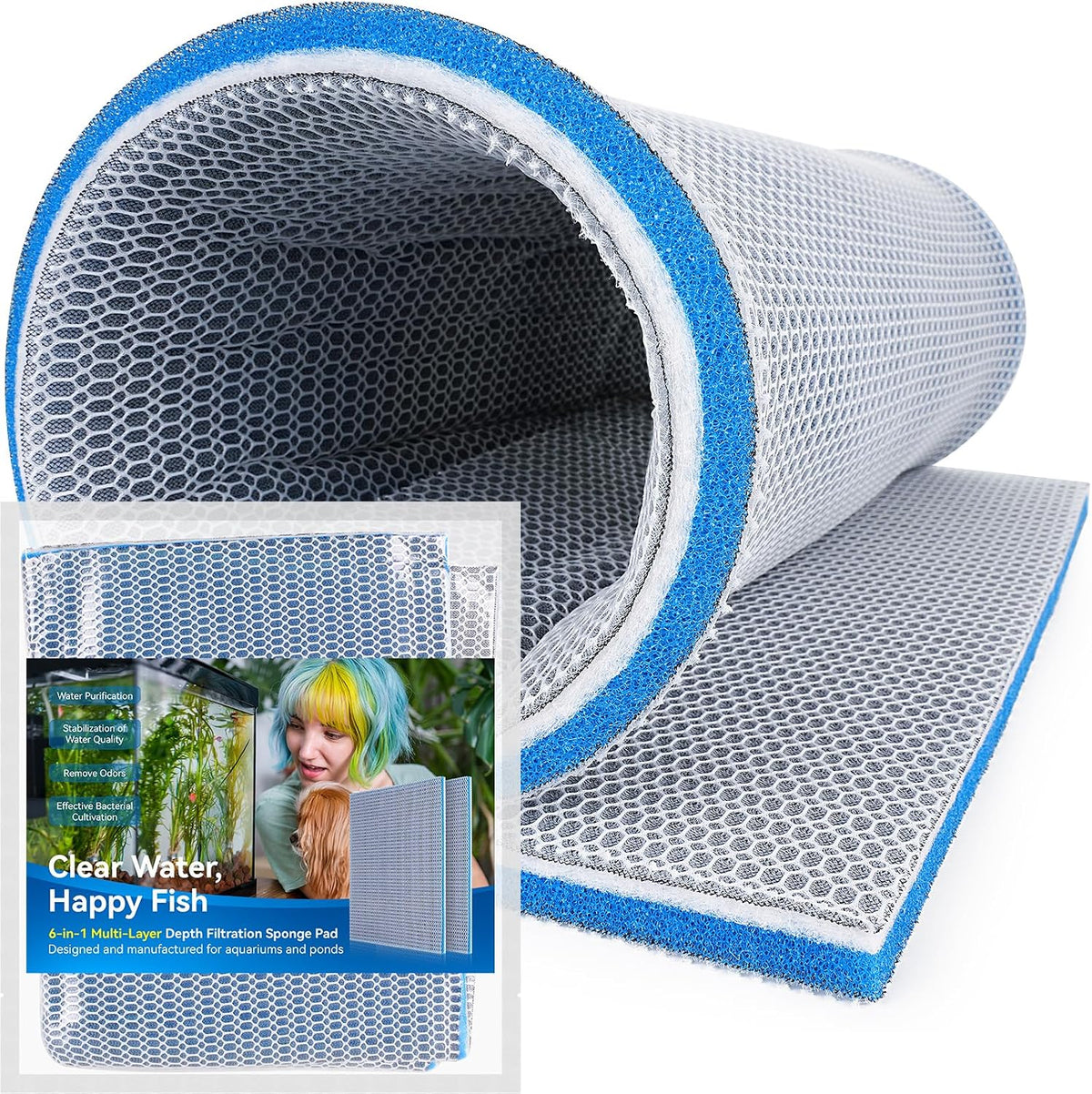 8-Layer Fast-Acting Aquarium Filter Pad - 19.69"x15.75"x0.6" (1 Pack)
