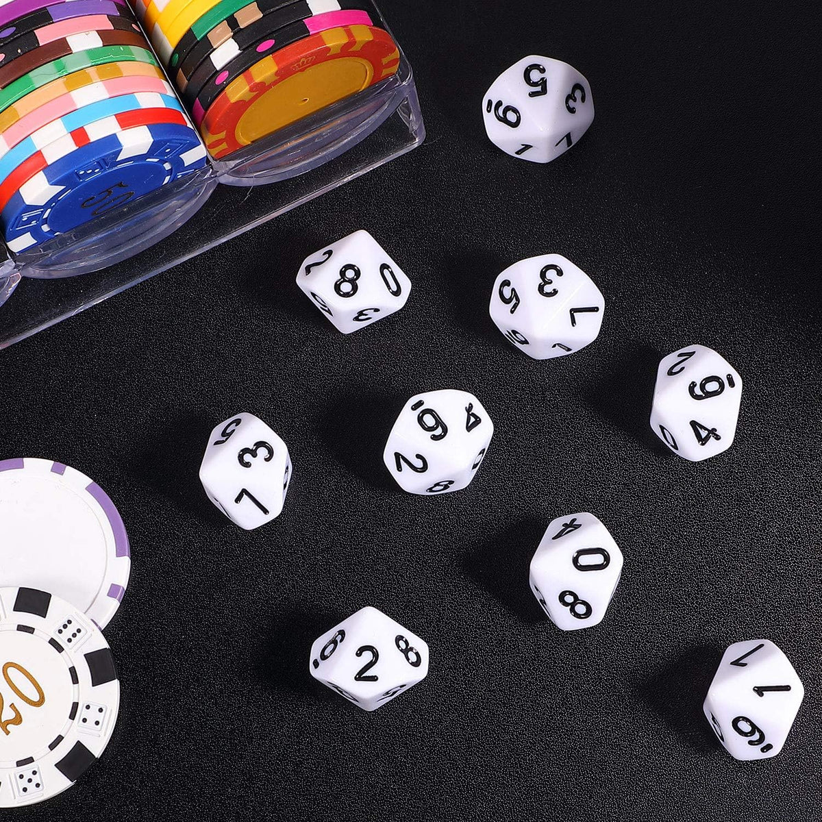 TecUnite 25 Pcs Polyhedral Dice Set, Transparent Mixed Color - White&black / 10 Sides - image 3