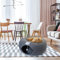 Meow Mansion Large Cat Cave Donut - Cat Tunnel; up to 30lbs - 3 Toy Balls & Hanging Ball Included - Scratch Resistant, Detachable and Cleanable Cat Donut Bed