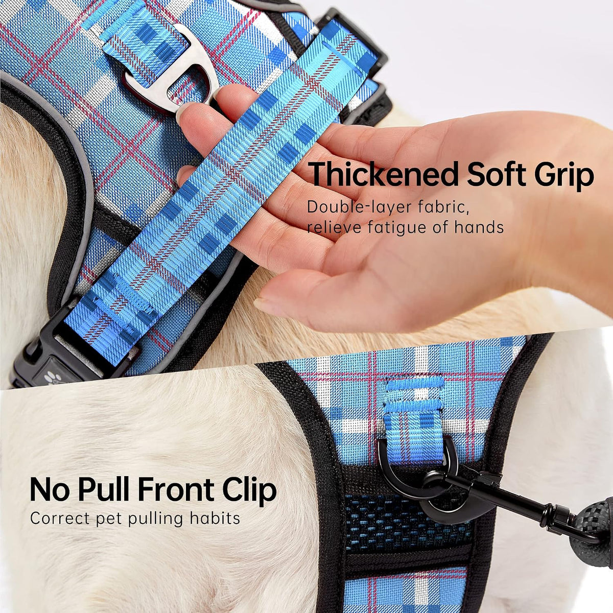 NESTROAD Dog Harness for Medium Sized Dog - Checkered Blue / X-Large - image 3