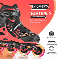 2PM SPORTS Adjustable Inline Skates for Kids, Youth and Adults - Red / Large - Youth (4.5-8 US) - image 2