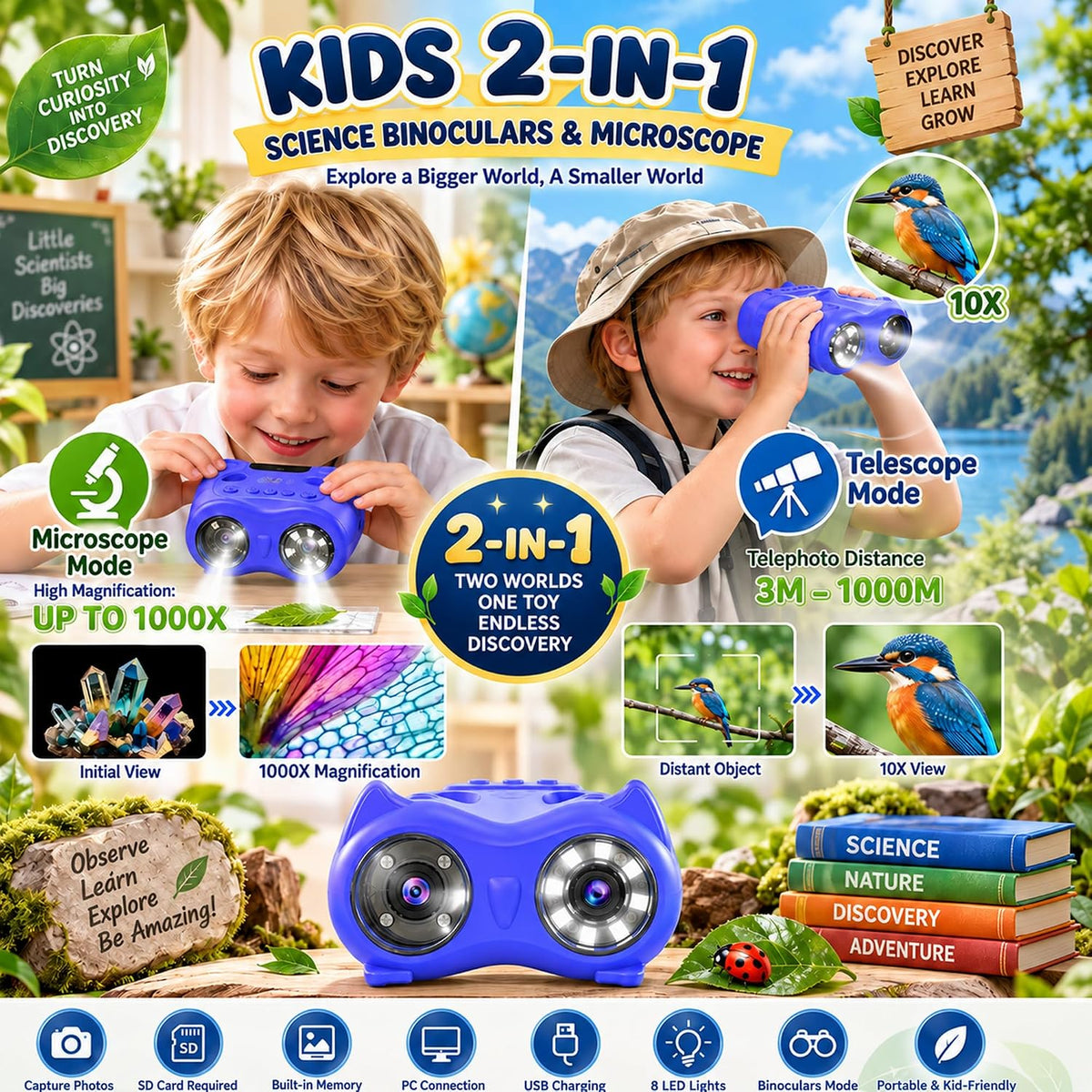 2-in-1 Kids Microscope and Telescope - Indigo - image 2