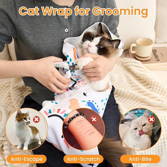 Cat Wrap for Cutting Nails,Cat Wrap for Grooming,Self-Adherent Soft Cat Blanket,Anti-Scratch Anti-Escape Multifunctional Cat Grooming Bag Pet Tool (21.7" X 21.7",Within 11.89lbs)