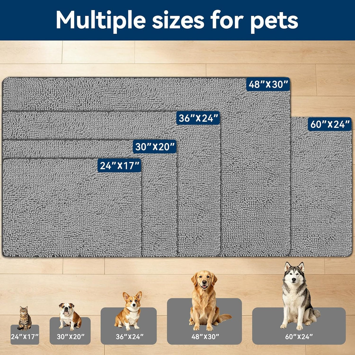 Plush chenille dog door mat with non-slip TPR backing for muddy paws and wet floors - view 2