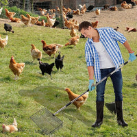 Large Chicken Poop Scooper, Metal Coop Scoop with 32" to 67" Adjustable Long Stainless Steel Handle, Chicken Poop Scooper for Sand with Heavy Duty Sifting Shovel for Chicken/ Horse/ Pet Coops (10 IN)