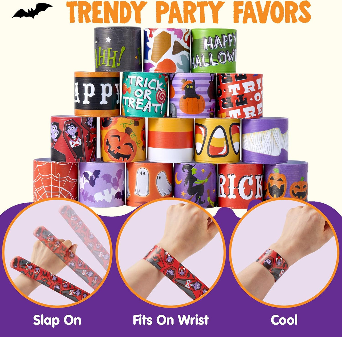 JOYIN 72 PCS Halloween Slap Bracelets for Kids - Halloween Party - image 3