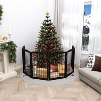 Freestanding Pet Gate for Dogs, Indoor Wooden Foldable Dog Gate for House, Extra Wide, Pet Fence for Stairs, Doorways, Halls, Support Feet Included, 120 Inch Wide, 6 Panels 32",Brown