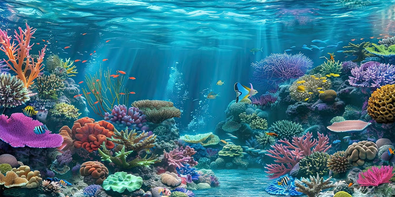 iTapnoom Ocean Floor Aquarium Background - 36"L x 18"W / Blue