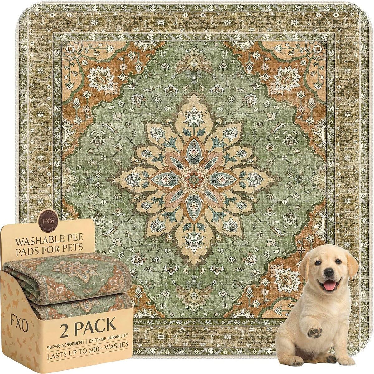 Washable Pee Pads for Dogs - 48"x48" (Pack of 2) / Green Floral