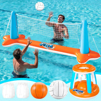 JOYIN Inflatable Pool Float Set Volleyball Net & Basketball Hoops - Orange / X-Large